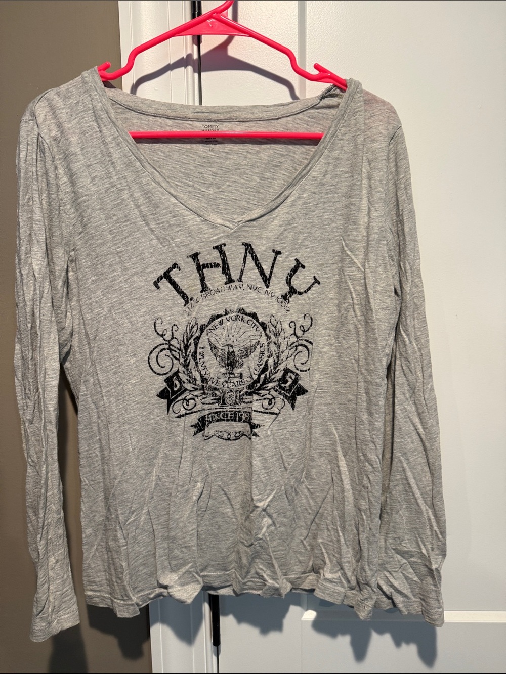 Tommy Hilfiger Gray Long-Sleeve V-Neck Graphic Tee